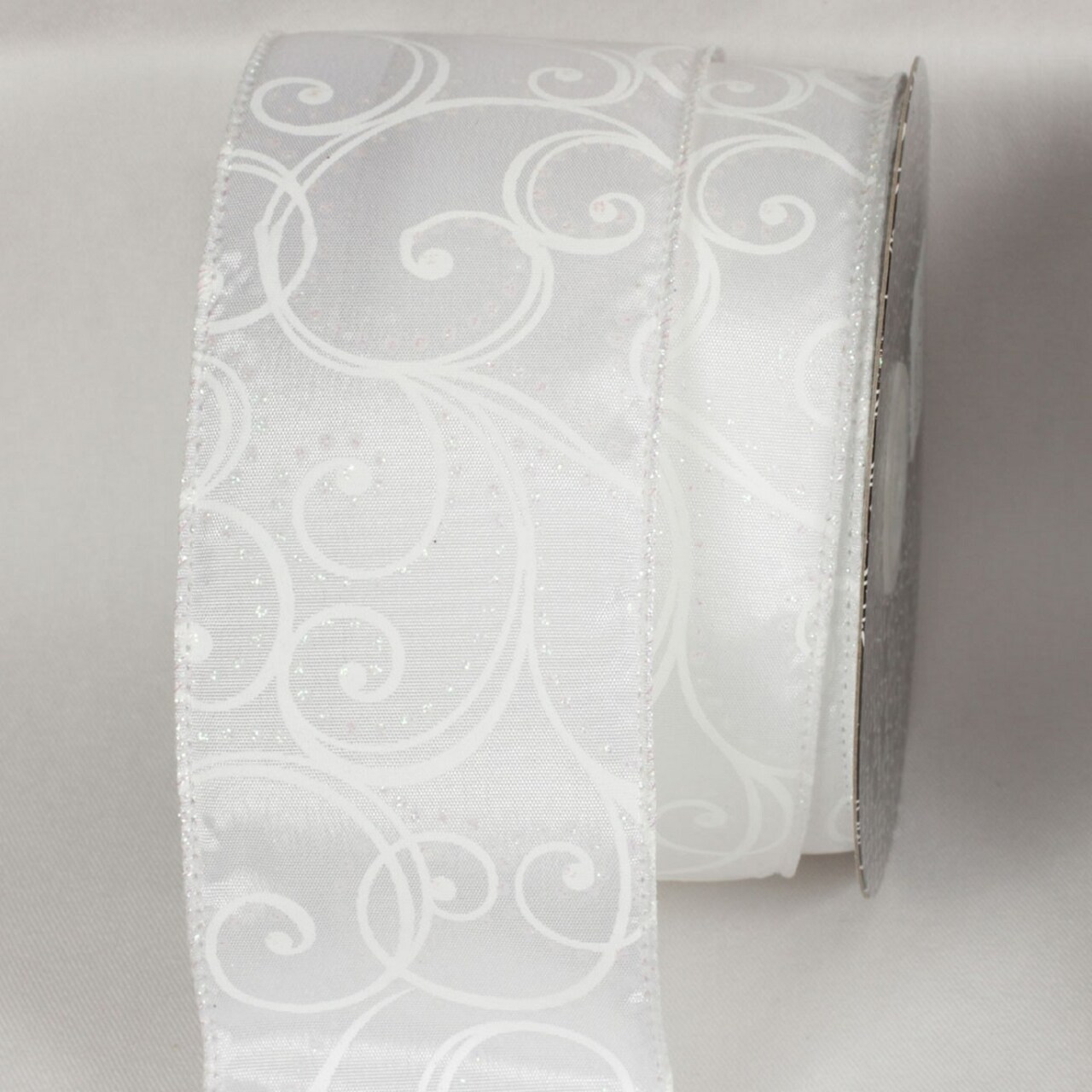 The Ribbon People White Swirl Print Wired Craft Ribbon 2.5" x 20 Yards